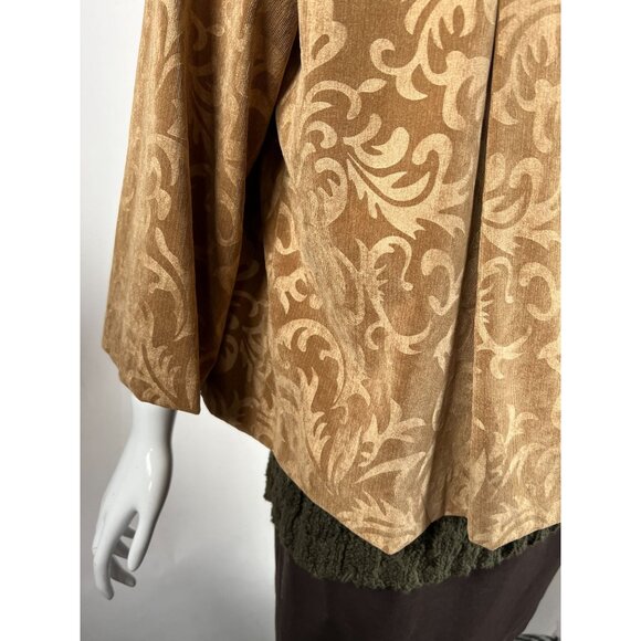 R.Q.T. Womens 1X Printed Corduroy Jacket Button Closure Beige & Brown Polyester - Picture 5 of 16